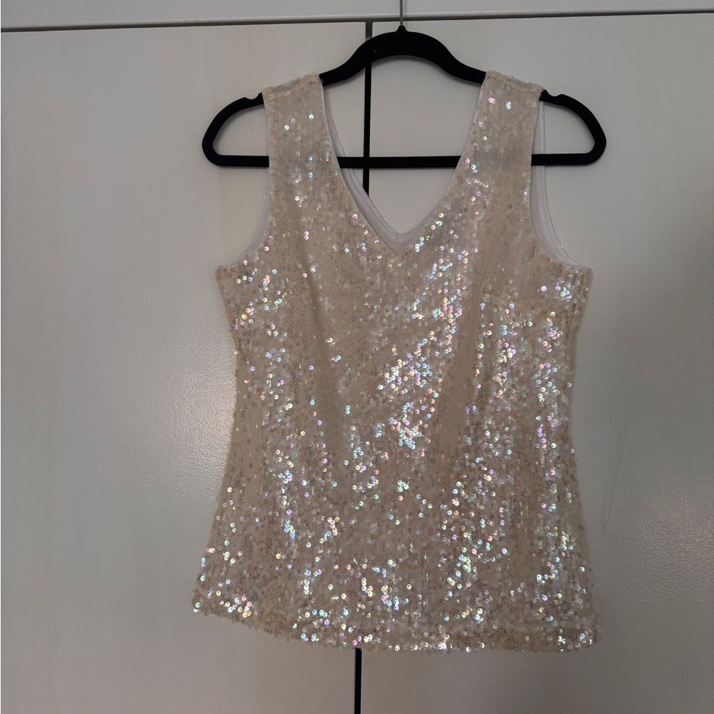 INC Sequin Sleeveless Top - Cream